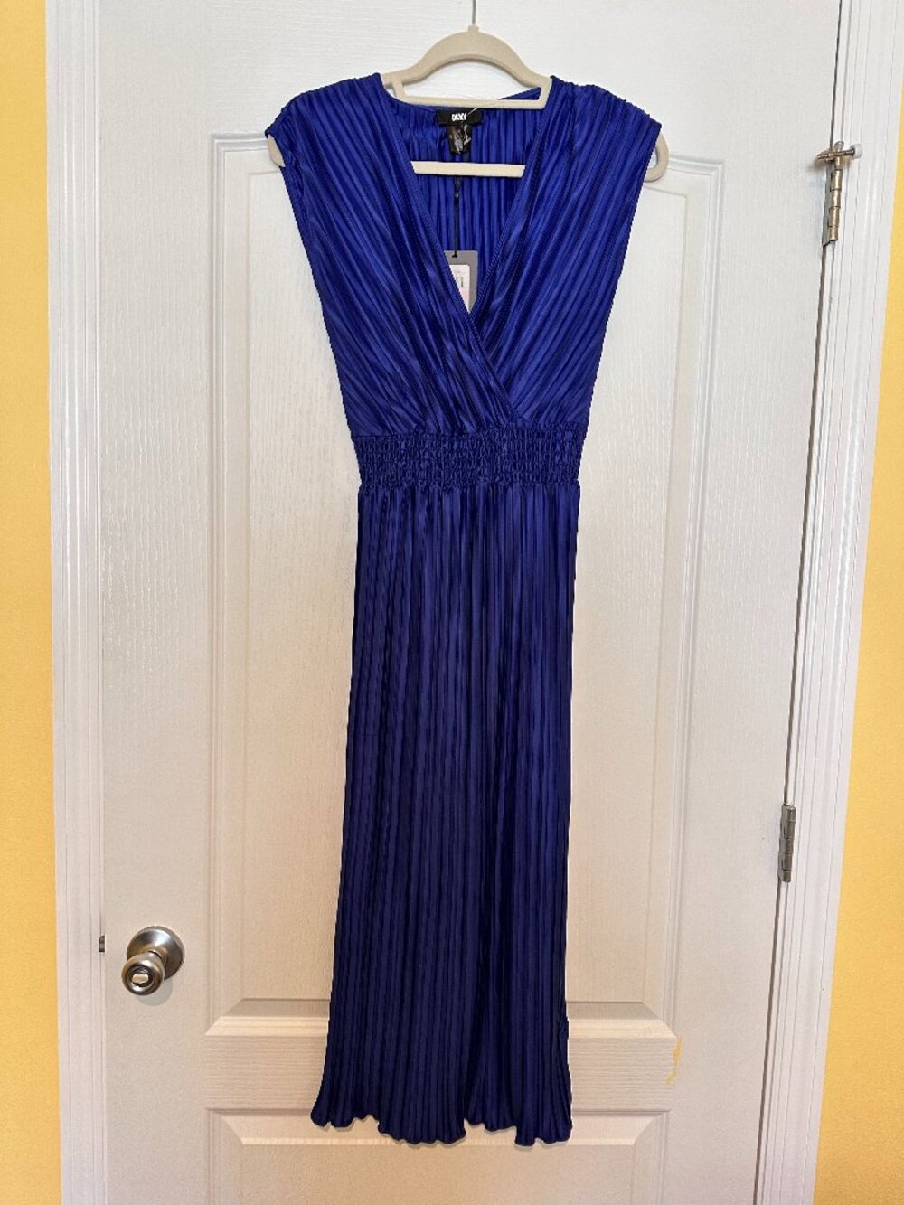 NWT DKNY Royal Blue Pleated Midi Dress | Surplice V-Neck | Size 10